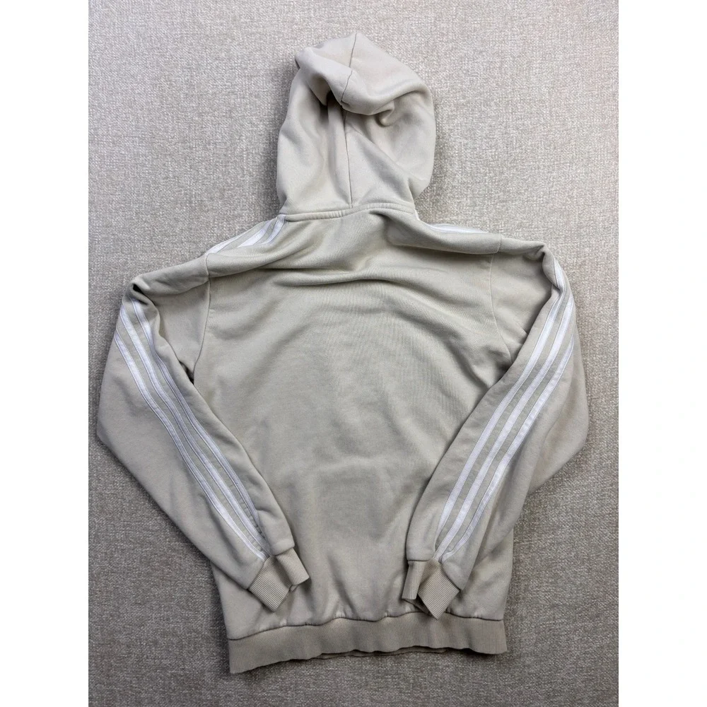 Adidas Mens Essentials 3-Stripes Fleece Hoodie Beige Small